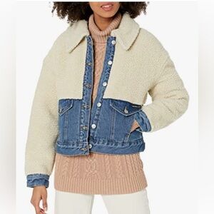 Calvin Klein Jacket Women's Large Blue Denim Sherpa Jean Trucker Jacket L NWT